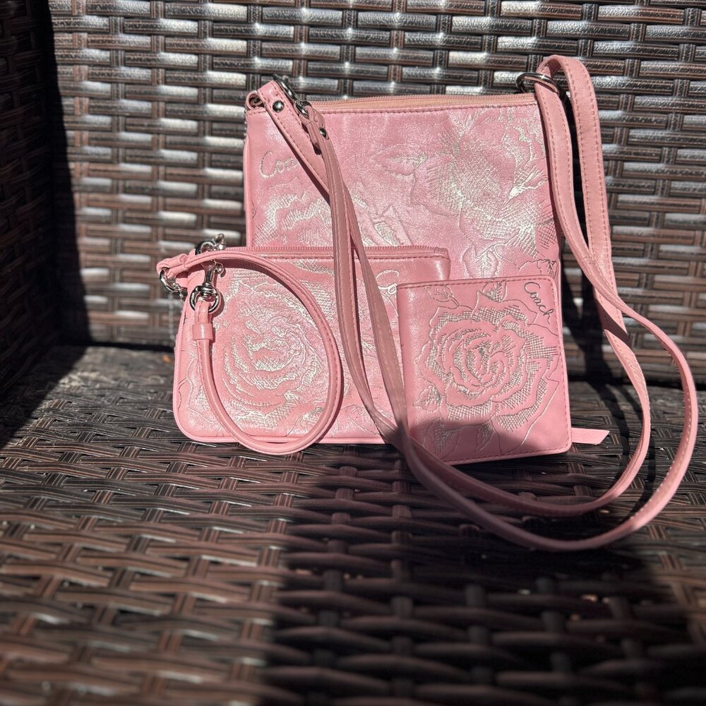 Rare Vintage Coach Madison Jewel Shoulder Bag Leather Pink 43833 Set of 3!!!